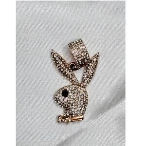 Y2K Rose Gold‑Tone Playboy Bunny Pendant with Rhinestones